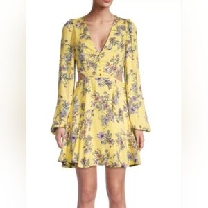AFRM Yellow Floral Mini Dress with Purple Accents